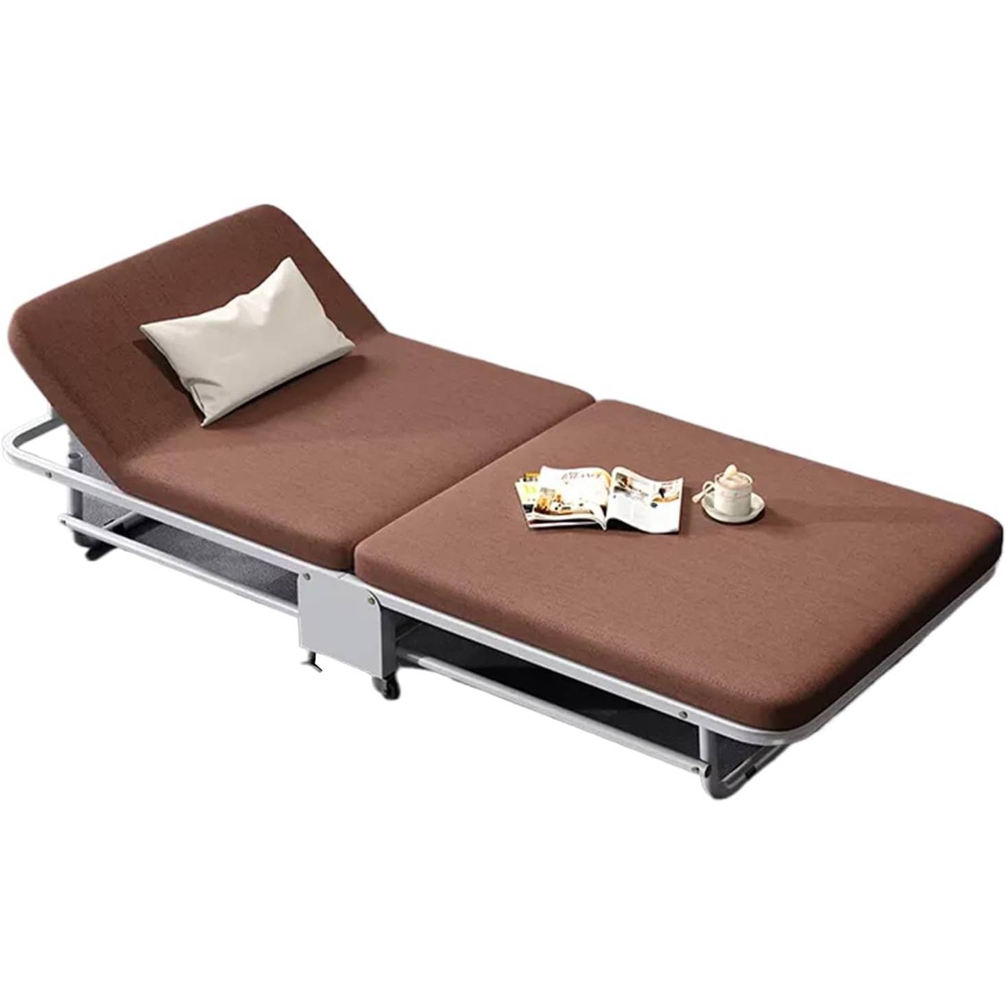 Portable Bed for Adults Twin Size Single Folding Lunch Bed, 5 Adjustable Backrests, with 4 360°Wheels